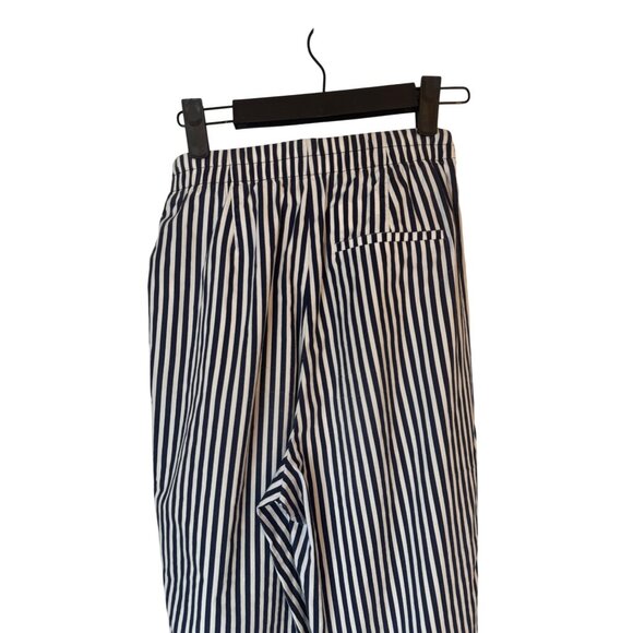 2/$30 ZARA M Basic White & Navy Striped High-Waisted Cropped Pants Tie Belt - Picture 11 of 13